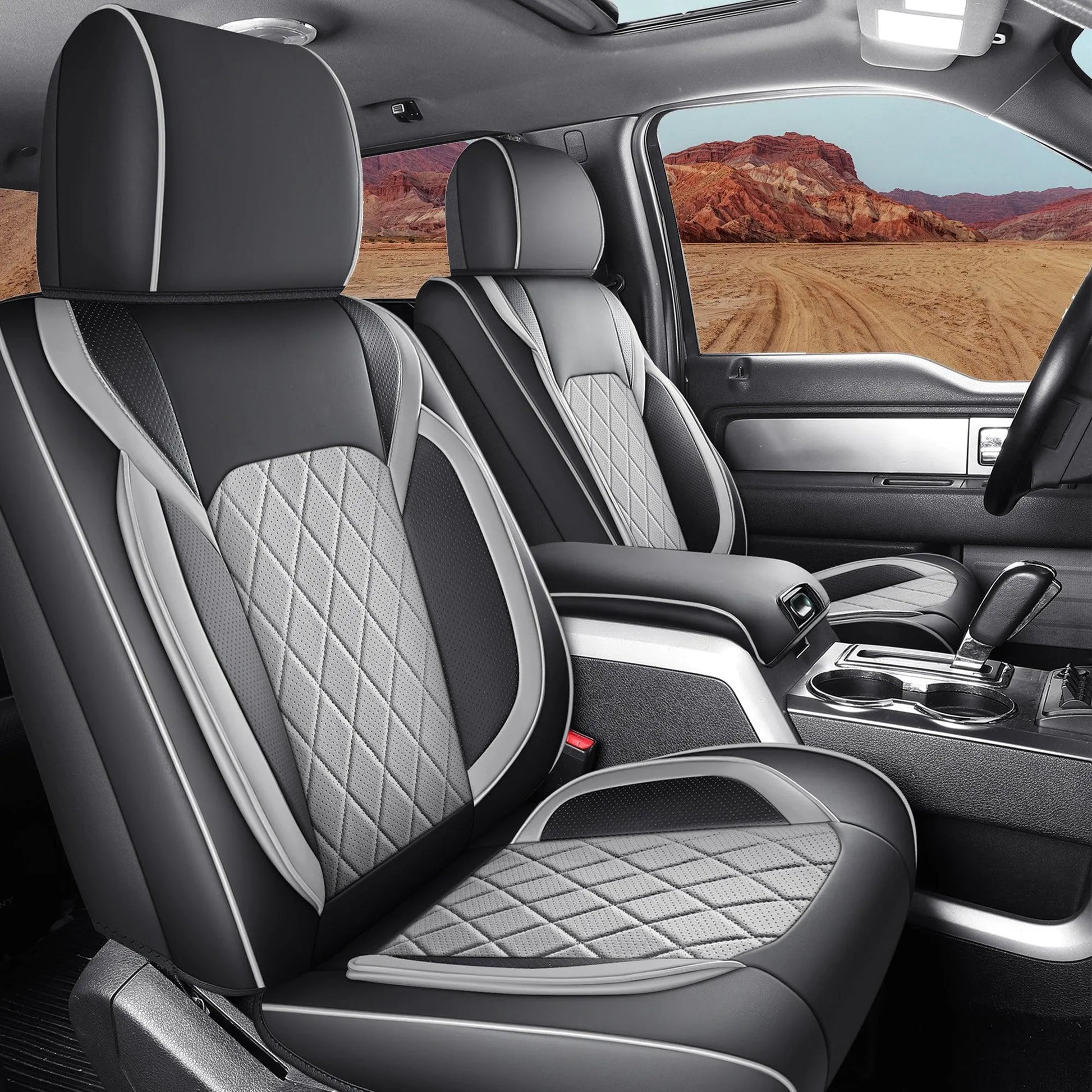 Yotruth Seat Covers for 2015-2024 Ford F150 SuperCrew & 2017-2024 F250/F350/F450 Super Duty Crew Cab Yotruth Seat Covers for 2015-2024 Ford F150 SuperCrew & 2017-2024 F250/F350/F450 Super Duty Crew Cab - Black & Gray / Front Seats - YOTRUTH