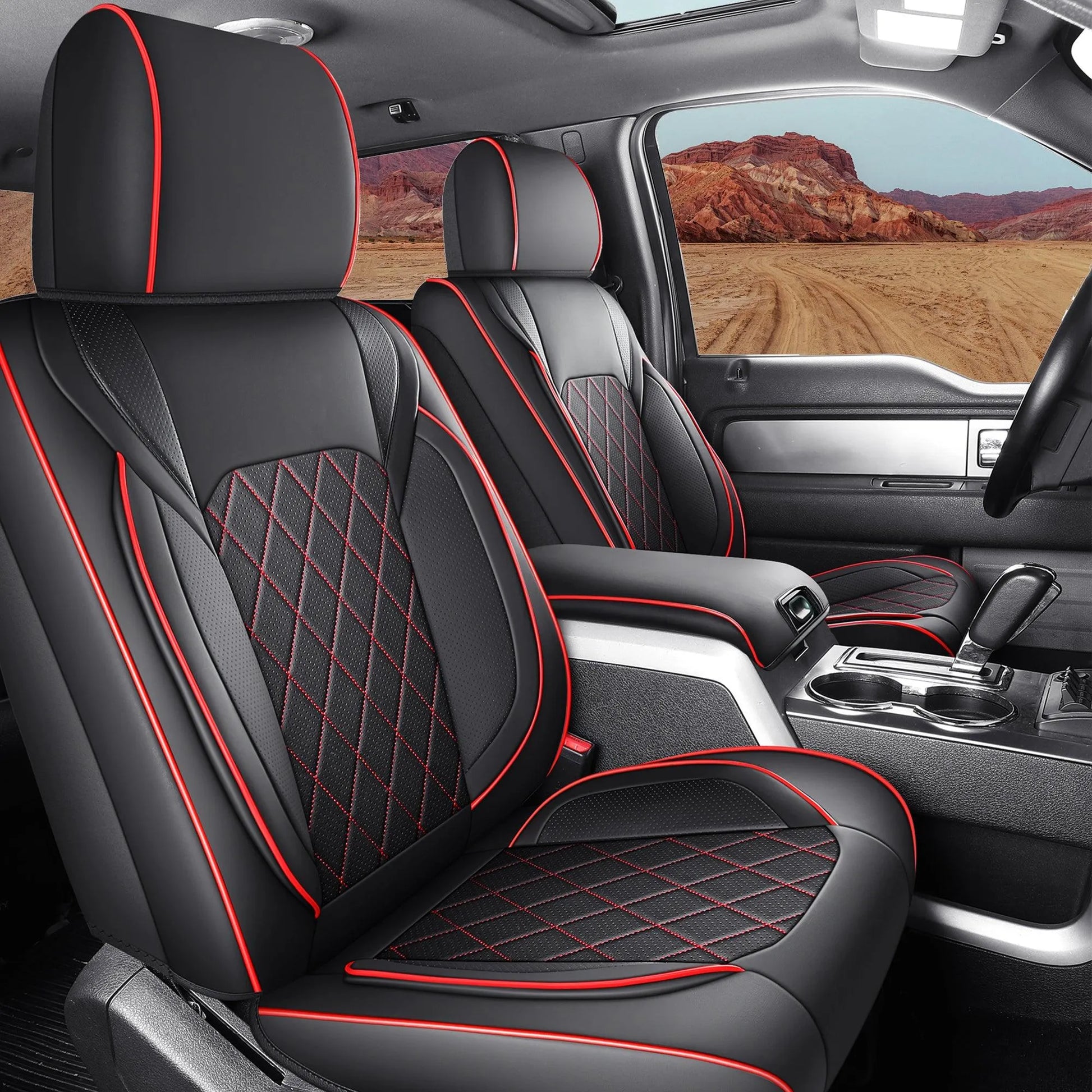 Yotruth Seat Covers for 2015-2024 Ford F150 SuperCrew & 2017-2024 F250/F350/F450 Super Duty Crew Cab Yotruth Seat Covers for 2015-2024 Ford F150 SuperCrew & 2017-2024 F250/F350/F450 Super Duty Crew Cab - Black & Red / Front Seats - YOTRUTH