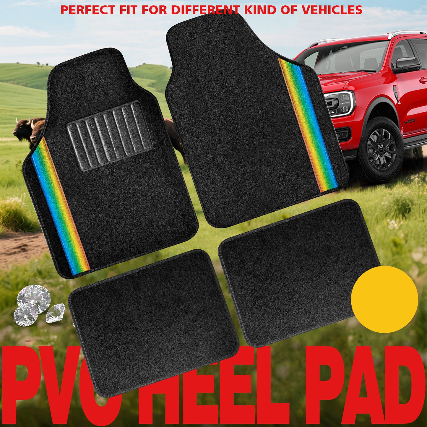 Universal Auto Floor Mats 4PCS Set, Durable Waterproof Non-Slip All-Weather Car Mats, Heavy-Duty Interior Foot Pads for Cars, SUVs & Trucks