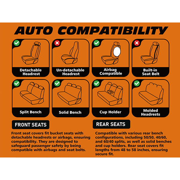 YOTRUTH Luxury Faux Leather Car Seat Covers Full Set, Universal Fit for Toyota Camry Corolla Honda Civic, Breathable Spill-Proof Cushion with Airbag Compatibility