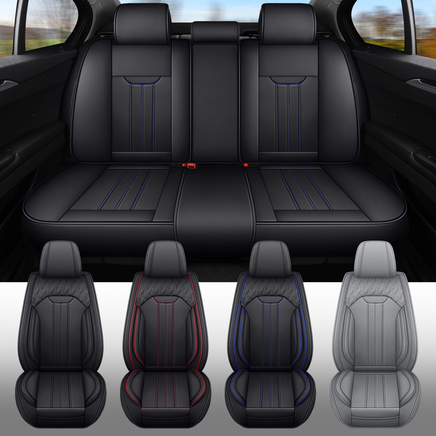 YOTRUTH Universal Car Seat Covers | Nappa Leather, Black & Gray