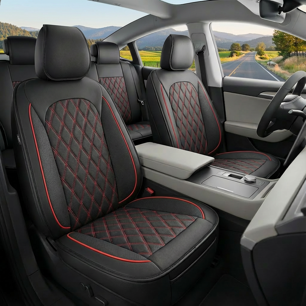 Nappa Fabric Luxury Waterproof Car Seat Covers - All-Season Cushion Fit for Honda Civic, Toyota Camry, Corolla, and More. Perfect for Sedans and SUVs with Front and Rear Protection - Enhanced Comfort and Style for Road Trips