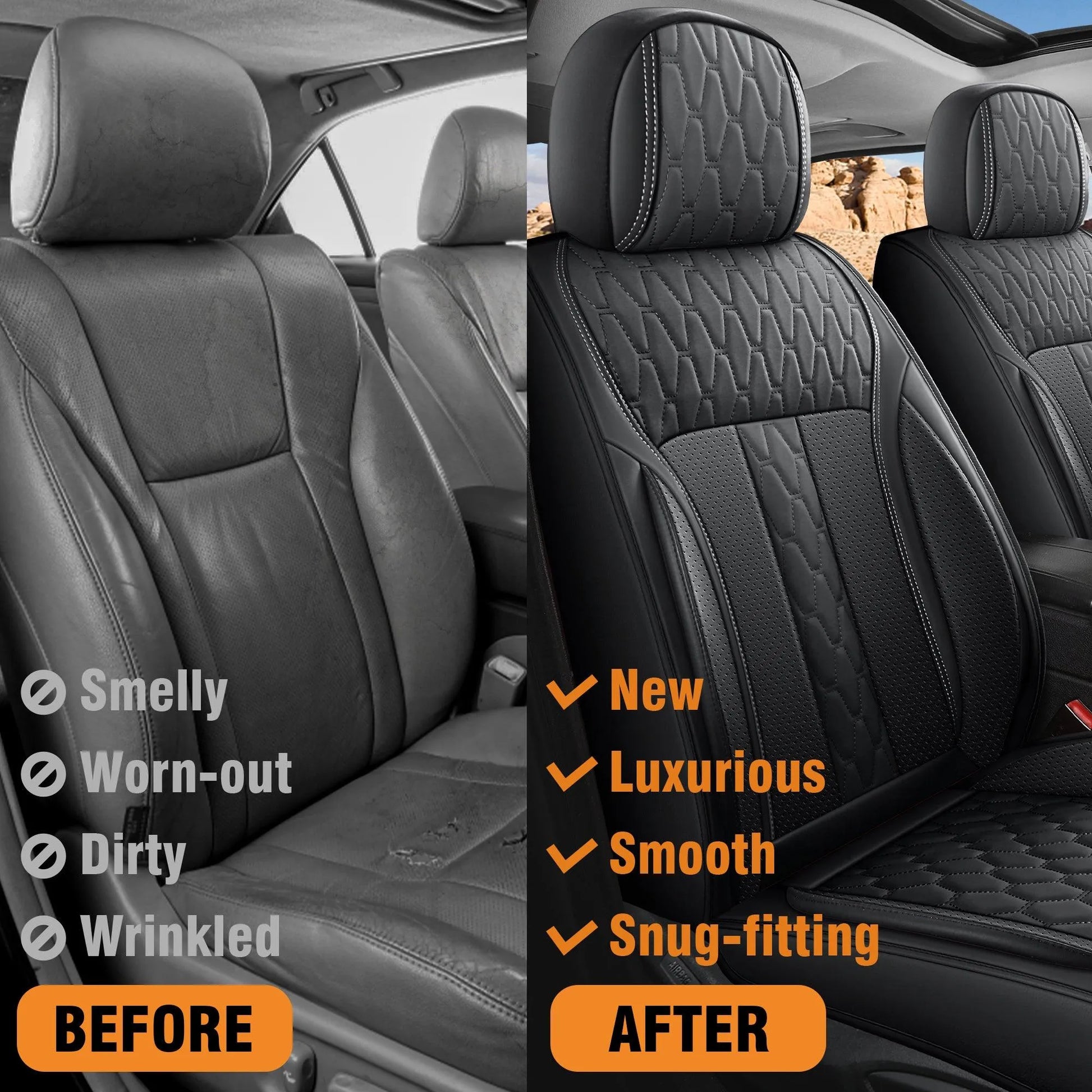 Yotruth Universal Car Seat Covers Full Set | Faux Leather Automotive Seat Covers | Fits Most Cars Yotruth Universal Car Seat Covers Full Set | Faux Leather Automotive Seat Covers | Fits Most Cars - Black / Front Seats - YOTRUTH