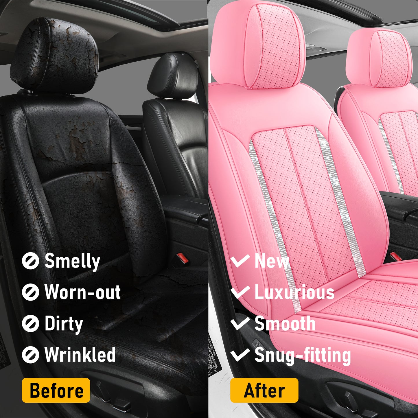 YOTRUTH Bling Car Seat Covers | Nappa Leather, 10-Yr Warranty