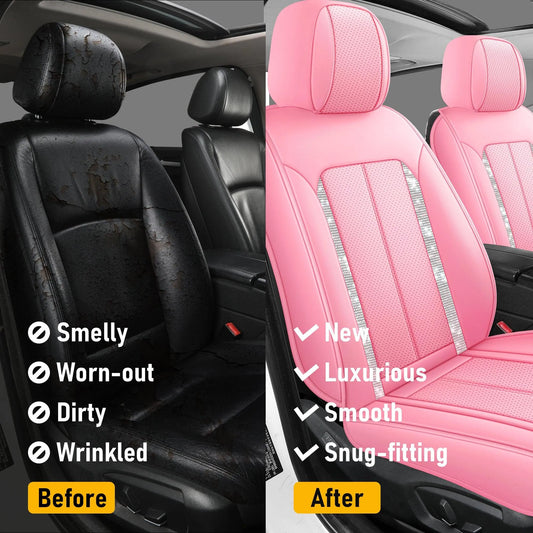 Yotruth Bling Car Seat Covers | Cute Girly Faux Leather Seat Covers for Women | Universal Fit for Most Cars