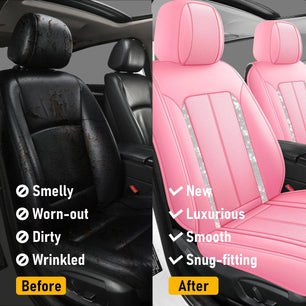 Yotruth Bling Car Seat Covers | Cute Girly Faux Leather Seat Covers for Women | Universal Fit for Most Cars Yotruth Bling Car Seat Covers | Cute Girly Faux Leather Seat Covers for Women | Universal Fit for Most Cars - Black / Front Seats - YOTRUTH