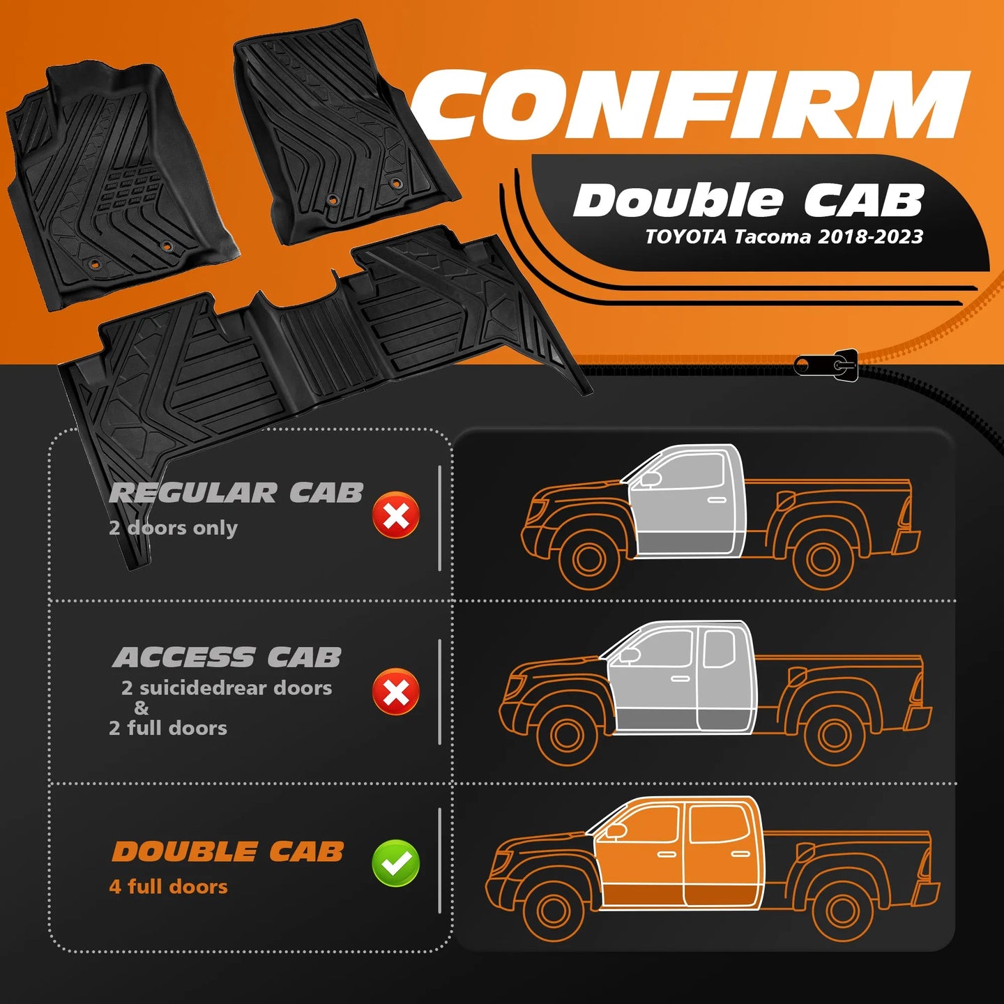 Yotruth Floor Mats for Toyota Tacoma 2018-2023 (Double Cab) SR | SR5 | Limited | TRD Off Road | TRD Sport Yotruth Floor Mats for Toyota Tacoma 2018-2023 (Double Cab) SR | SR5 | Limited | TRD Off Road | TRD Sport - Default Title - YOTRUTH