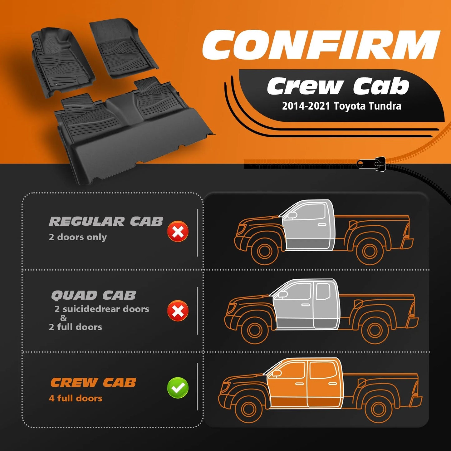 Yotruth PRO Floor Mats for Toyota Tundra 2014-2021 (Double Cab) - YOTRUTH
