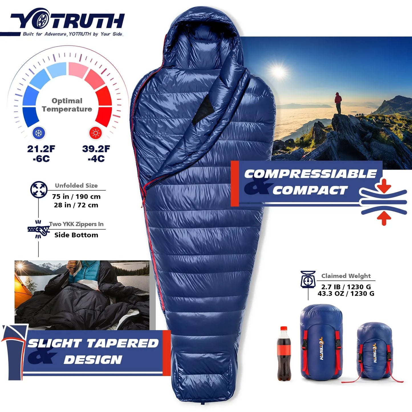 Yotruth Lightweight Down Mummy Sleeping Bag 20°F Yotruth Lightweight Down Mummy Sleeping Bag 20°F - Default Title - YOTRUTH