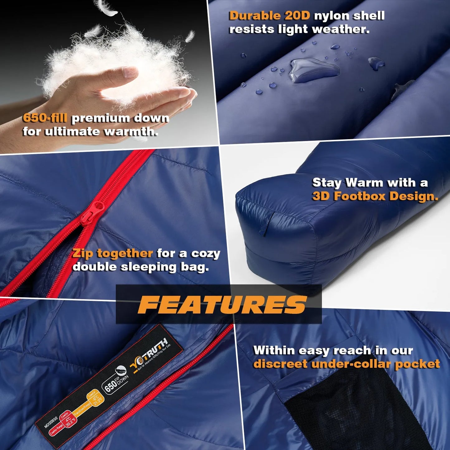 Yotruth Lightweight Down Mummy Sleeping Bag 20°F Yotruth Lightweight Down Mummy Sleeping Bag 20°F - Default Title - YOTRUTH