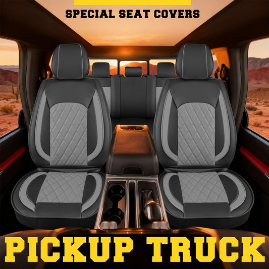 LINGVIDO Truck Seat Covers for 2014-2021 Toyota Tundra CrewMax Cab (60/40 Split Bench Rear ONLY), Waterproof Faux Leather Seat Covers for Trucks, Full Set Front & Rear, Black & Gray