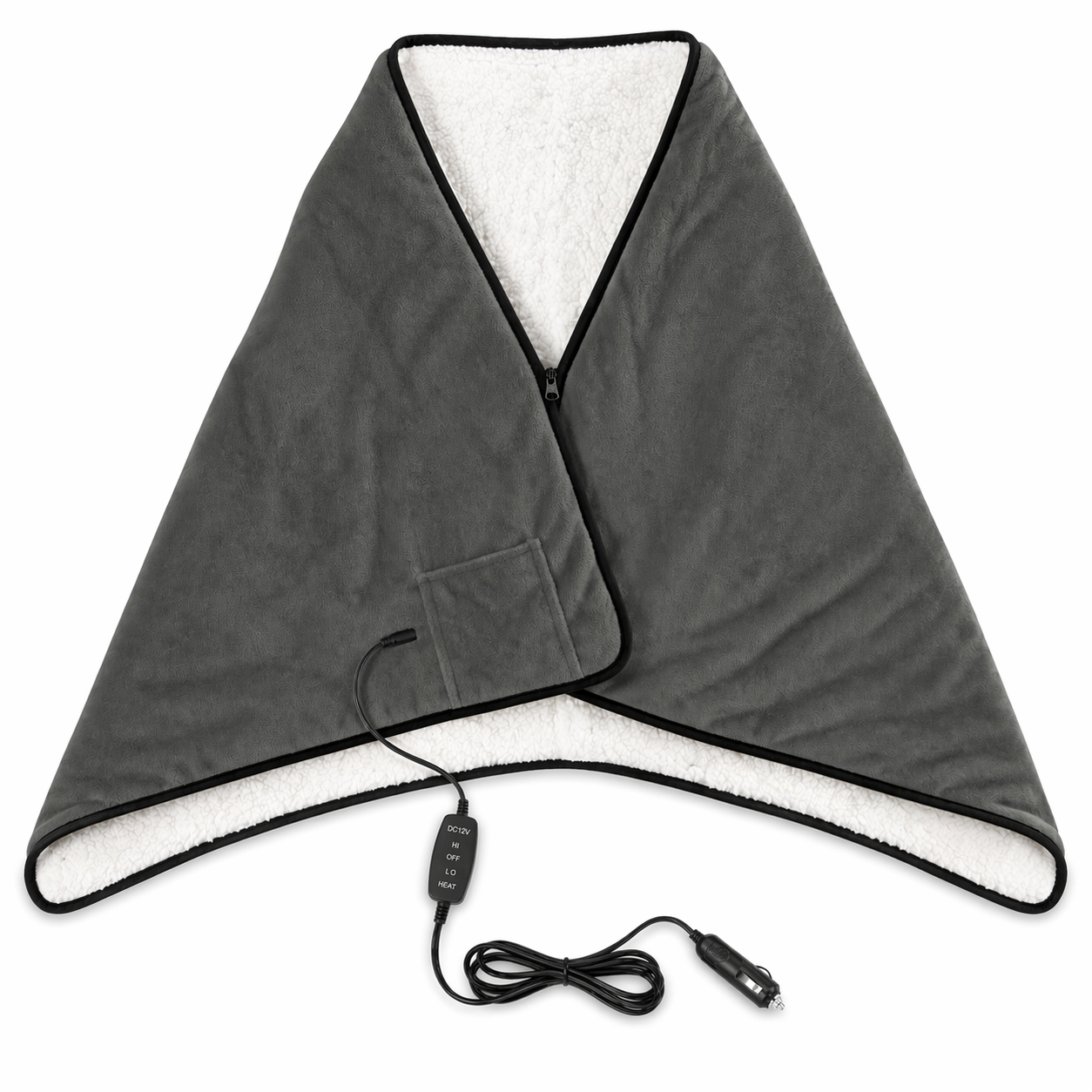 12V Car Heated Blanket & Wearable Shawl – Electric Fleece Travel Throw with Zipper for Truck Drivers, RV & Winter Road Trips – Fast Heating, Soft Flannel