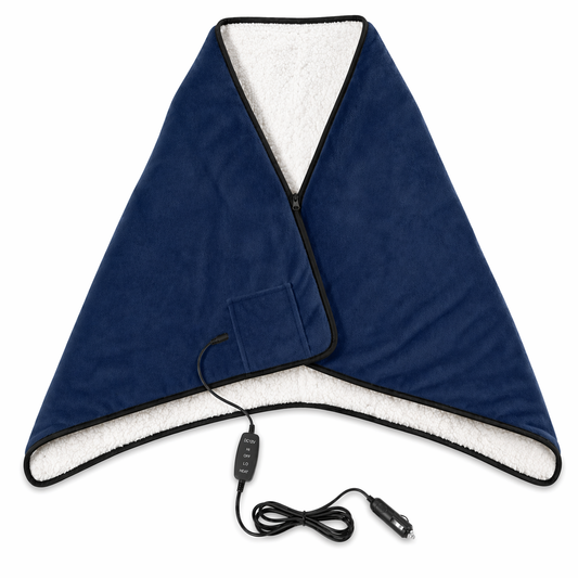 12V Heated Car Blanket Wearable Electric Heated Shawl Poncho with Zipper, Fast Heating Fleece Travel Throw for Driver Car Truck SUV, Winter Essentials Christmas Gift