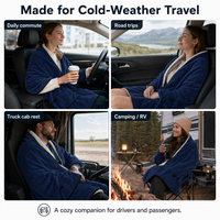12V Car Heated Blanket & Wearable Shawl – Electric Fleece Travel Throw with Zipper for Truck Drivers, RV & Winter Road Trips – Fast Heating, Soft Flannel
