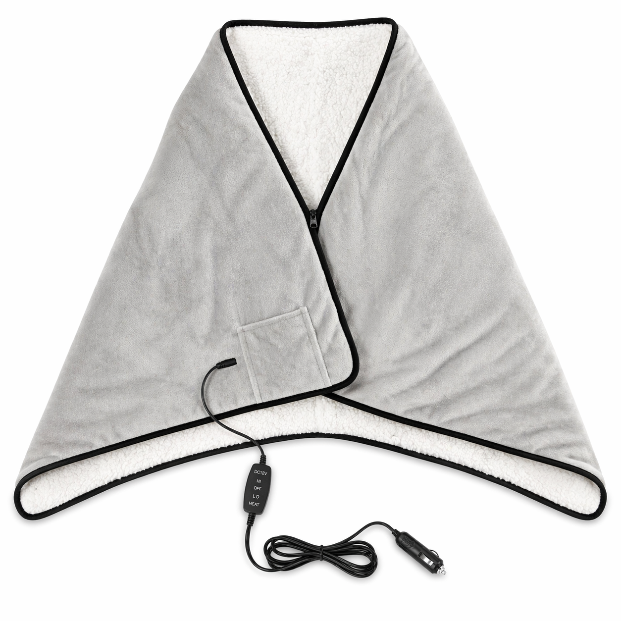 12V Car Heated Blanket & Wearable Shawl – Electric Fleece Travel Throw with Zipper for Truck Drivers, RV & Winter Road Trips – Fast Heating, Soft Flannel