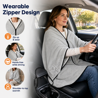 12V Car Heated Blanket & Wearable Shawl – Electric Fleece Travel Throw with Zipper for Truck Drivers, RV & Winter Road Trips – Fast Heating, Soft Flannel