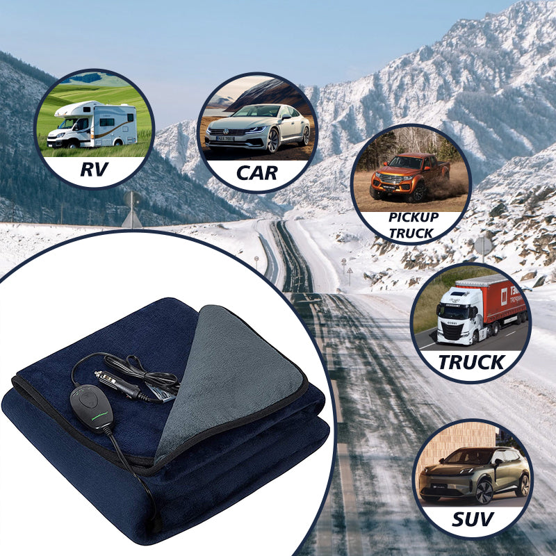 New Flannel Car Heated Blanket | 3 Heat Settings & Timer, 12V Electric, Soft Washable Throw for Winter Travel, Universal Fit for Most Vehicles, Without Battery