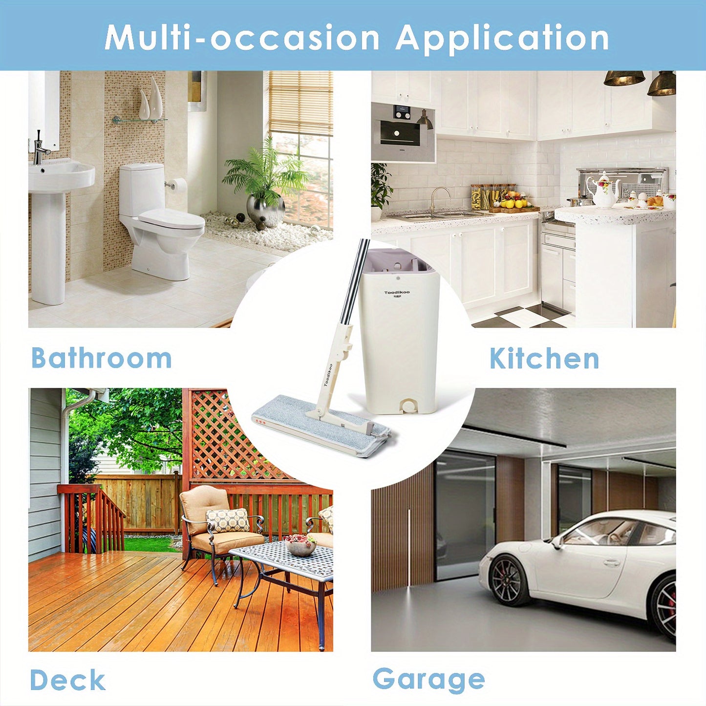 No-Bend Mop Bucket Set with 360° Rotating Spinning Drain System & Double-Sided Mop - Heavy-Duty Plastic / with 2 Washable Microfiber Cloths for Bathroom,, Floors - Hands-Free Mopping System for Use