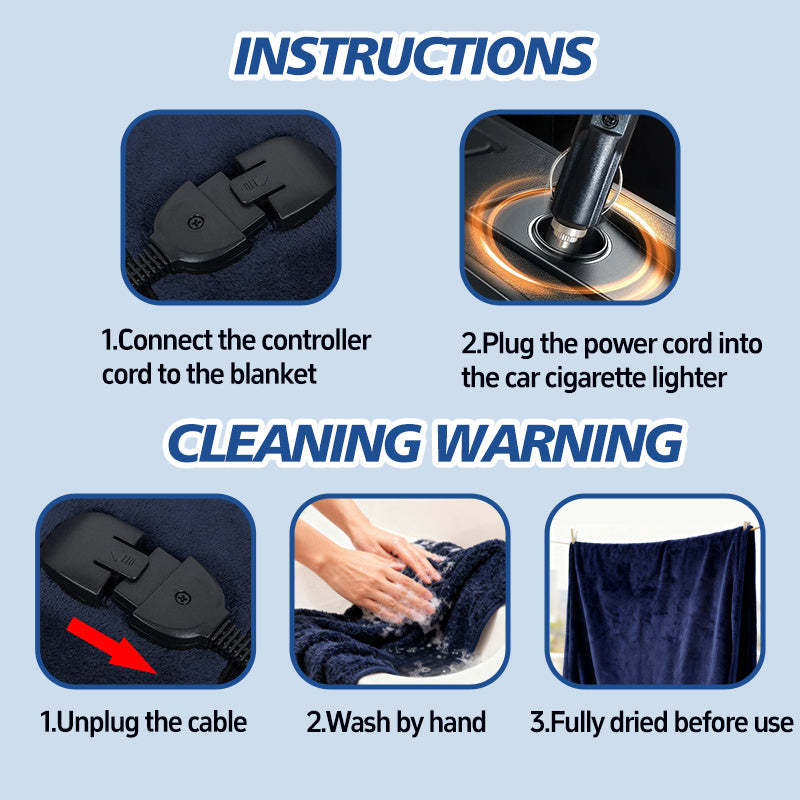 New Flannel Car Heated Blanket | 3 Heat Settings & Timer, 12V Electric, Soft Washable Throw for Winter Travel, Universal Fit for Most Vehicles, Without Battery