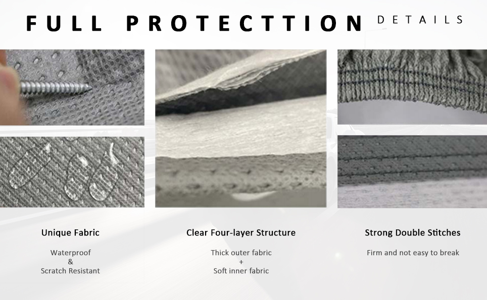 Car Cover Fit Full Size Truck Length Up to 233 Inches, Waterproof All Weather Hail Thickened Full Exterior Car Cover for Automobiles UV Protection & Windproof Vehicle Cover with Anti-Theft Rope, Truck