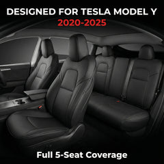 Full Set Seat Covers Compatible with Tesla Model Y 2020-2025, Waterproof Interior Protectors, Airbag Safe & Split Bench Ready, Premium Black Cushions
