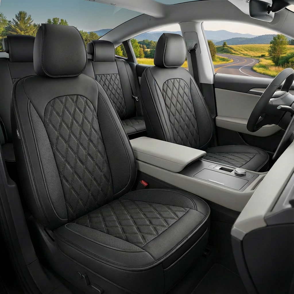 Nappa Fabric Luxury Waterproof Car Seat Covers - All-Season Cushion Fit for Honda Civic, Toyota Camry, Corolla, and More. Perfect for Sedans and SUVs with Front and Rear Protection - Enhanced Comfort and Style for Road Trips