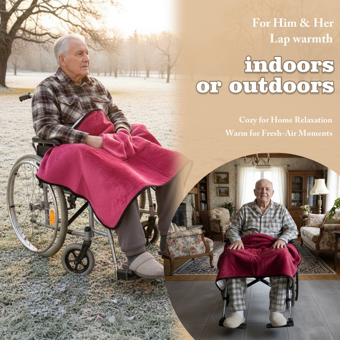 Thick Windproof Warm Blanket for Elderly Wheelchair Winter Thermal & Knee/Elbow Protection, Portable Bedspread for,  All-Season Thermal, Ergonomic Design for Elderly & Mobility.