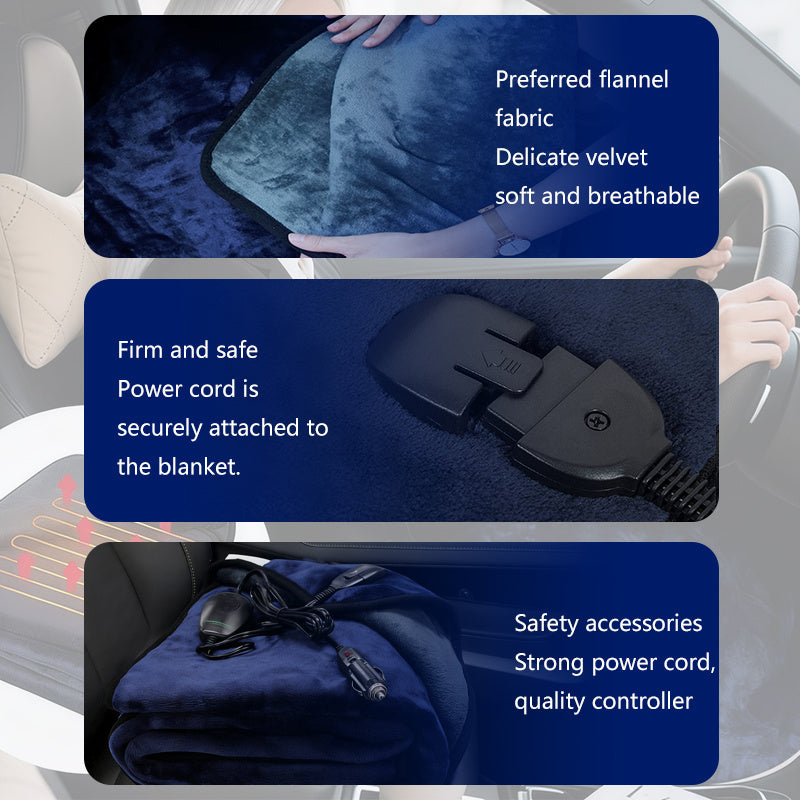 New Flannel Car Heated Blanket | 3 Heat Settings & Timer, 12V Electric, Soft Washable Throw for Winter Travel, Universal Fit for Most Vehicles, Without Battery