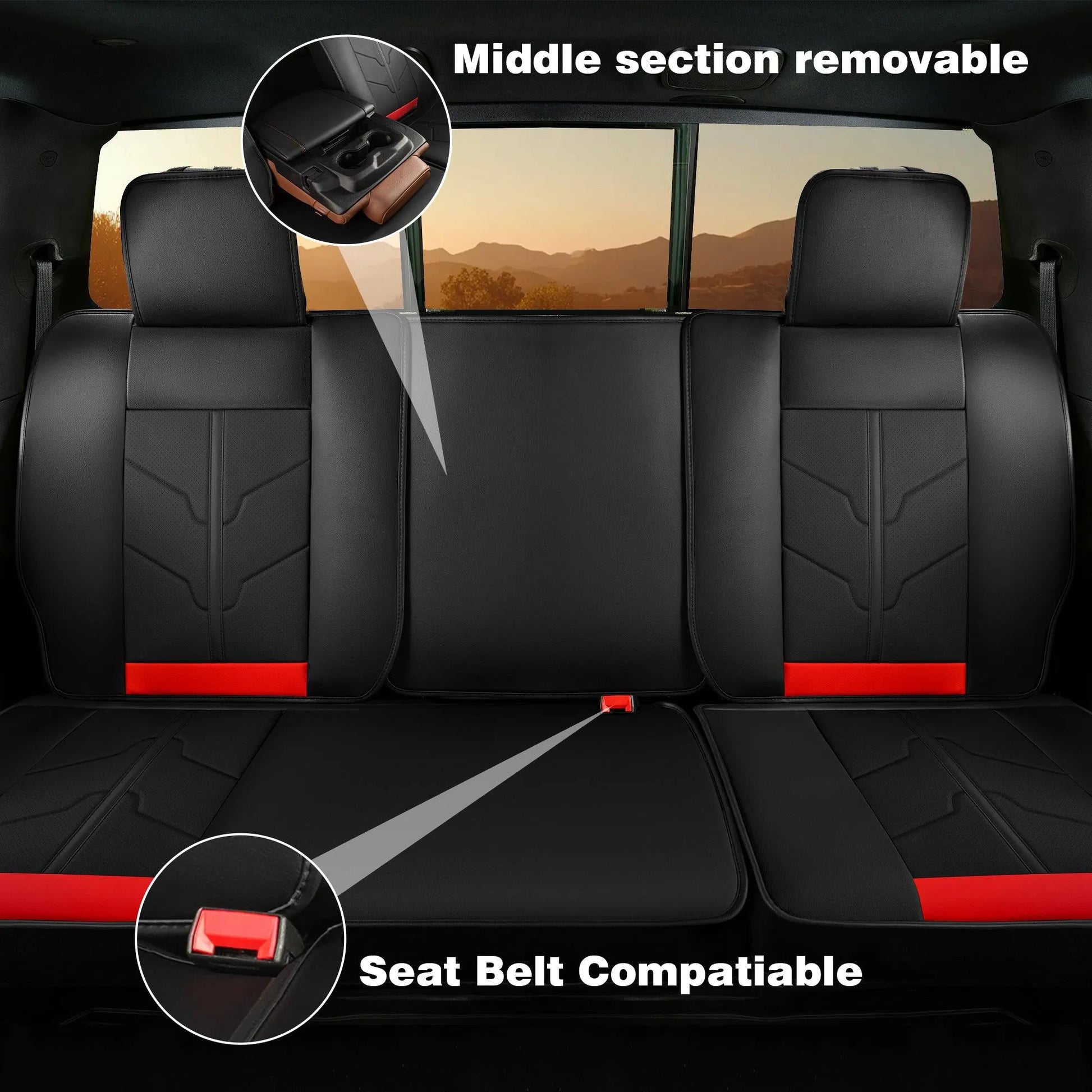 Yotruth Seat Covers for 2009-2025 Dodge Ram 1500 2500 3500 Crew & Quad Cab Yotruth Seat Covers for 2009-2025 Dodge Ram 1500 2500 3500 Crew & Quad Cab - Flat Back Seat / Black & Red - YOTRUTH