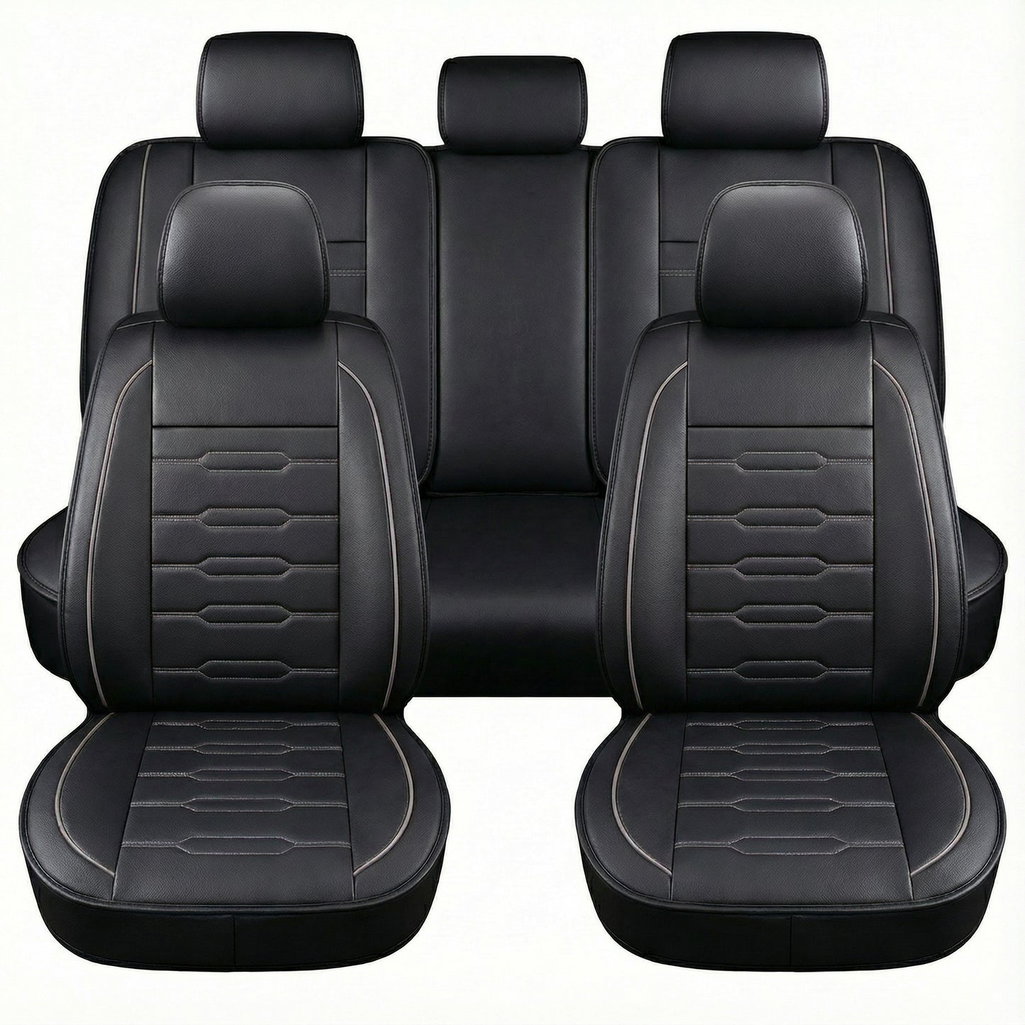 YOTRUTH Luxury Faux Leather Car Seat Covers Full Set, Universal Fit for Toyota Camry Corolla Honda Civic, Breathable Spill-Proof Cushion with Airbag Compatibility