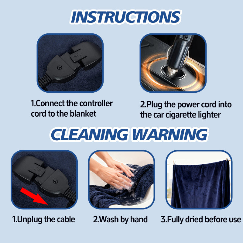 New Flannel Car Heated Blanket | 3 Heat Settings & Timer, 12V Electric, Soft Washable Throw for Winter Travel, Universal Fit for Most Vehicles, Without Battery