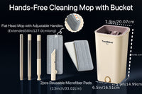 No-Bend Mop Bucket Set with 360° Rotating Spinning Drain System & Double-Sided Mop - Heavy-Duty Plastic / with 2 Washable Microfiber Cloths for Bathroom,, Floors - Hands-Free Mopping System for Use