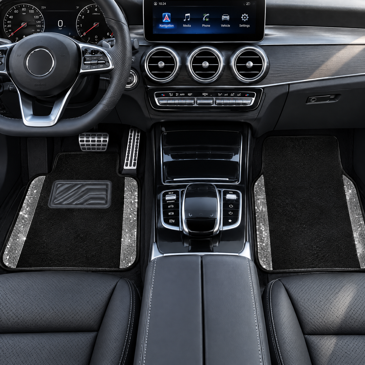 YOTRUTH Crystal Rhinestone Car Floor Mats (4 Pcs) - Luxury Bling Universal Auto Carpets for Women