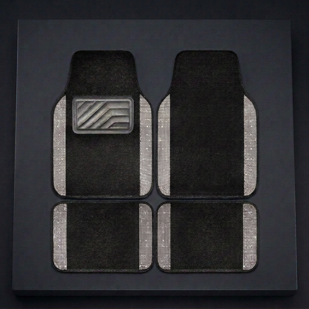 YOTRUTH Crystal Rhinestone Car Floor Mats (4 Pcs) - Luxury Bling Universal Auto Carpets for Women