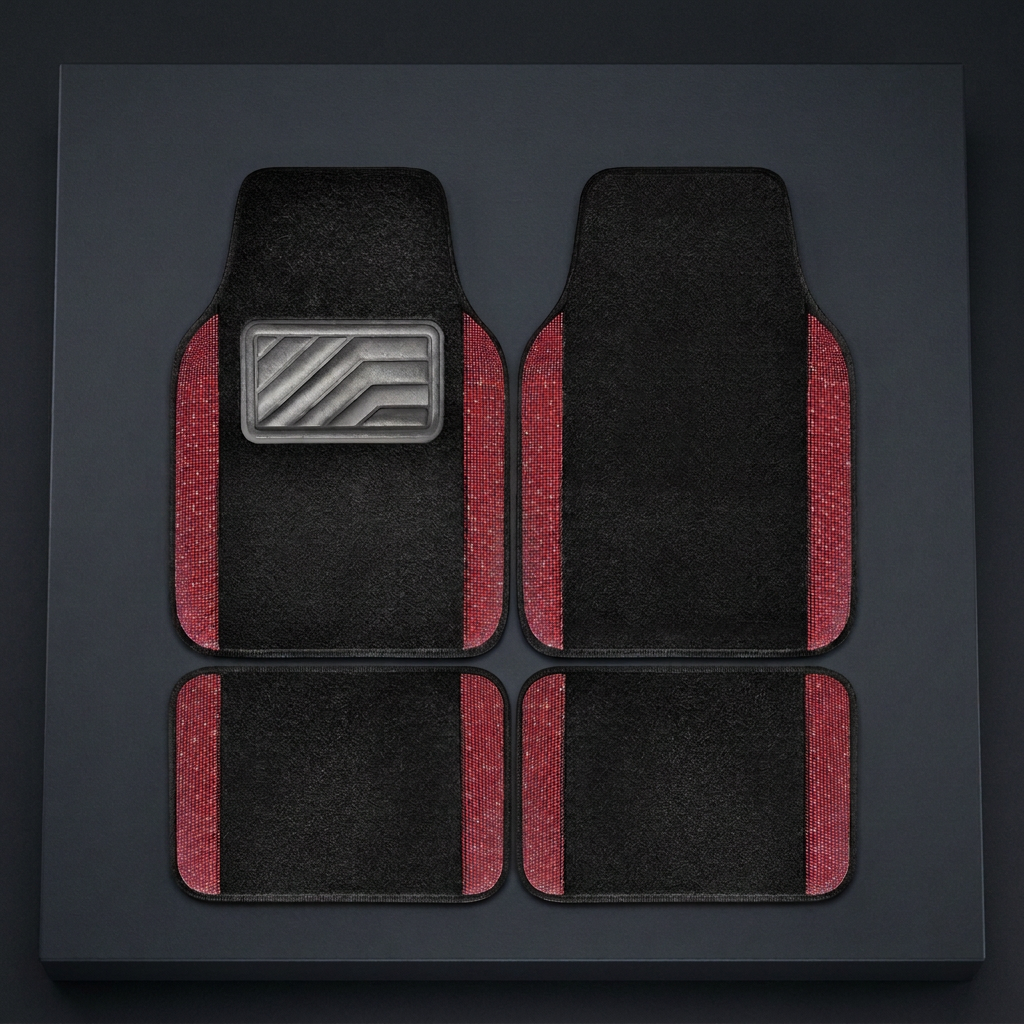 YOTRUTH Crystal Rhinestone Car Floor Mats (4 Pcs) - Luxury Bling Universal Auto Carpets for Women