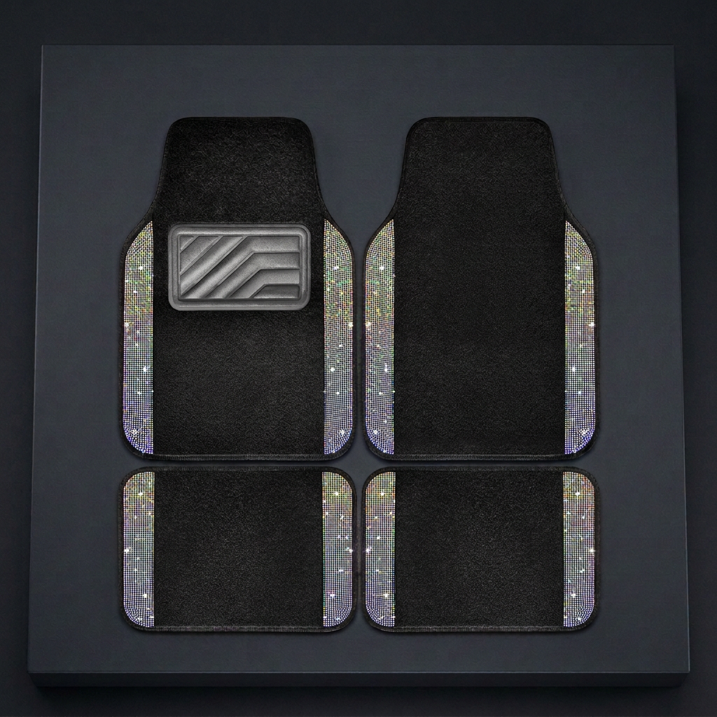 YOTRUTH Crystal Rhinestone Car Floor Mats (4 Pcs) - Luxury Bling Universal Auto Carpets for Women